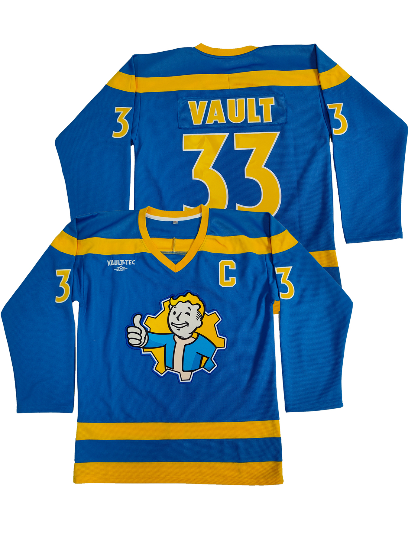 In Stock 33 FALLOUT VAULT BOY Hockey Jerseys Stitched Personalized Name Number comfortable and breathable Jersey