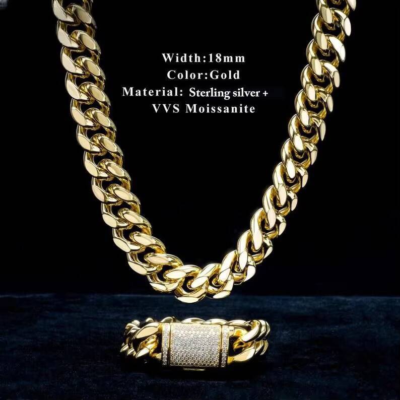 Master Rocks Hip Hop Necklace 925 Sterling Silver 12mm 14mm 18mm 14k Gold Plated VVS Moissanite Cuban Chain Necklace