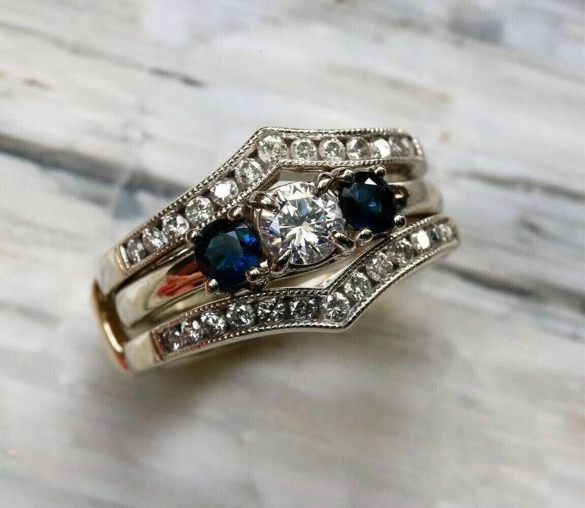 14K White Gold Plated Moissanite Rings Round Simulated Diamond Stunning Enhancer Band Ring