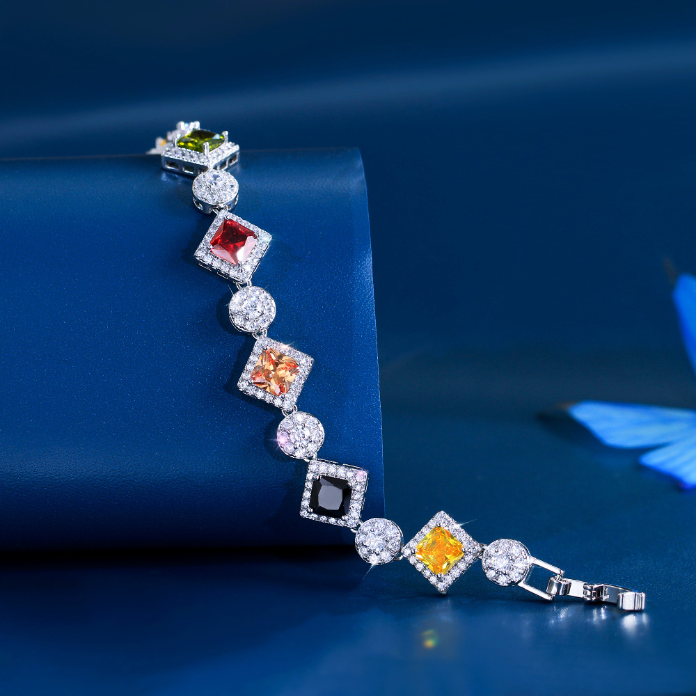 2025 Choucong Wedding Bracelets Jewelry White Gold Fill Multi Color Princess 5A Cubic Zircon CZ Dia Gemstones Party Eternity Women Bridal Bangle Gift