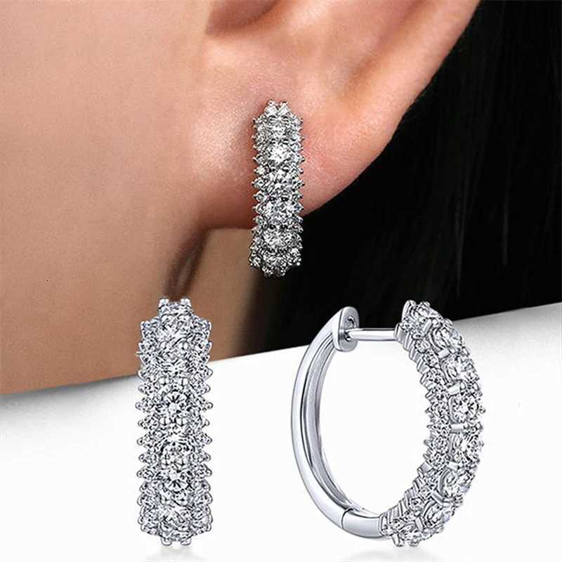 8-Color Dazzling White Cubic Zirconia Hoop Earrings Luxury Ear Accessories for Women Wedding Party Aesthetic Jewelry New Arrival XJ250718