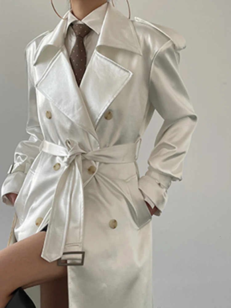 YERMORA white double-breasted eleGant trench for women lapel long sLeeve windbreaker fashion spring autumn 2025 A274 250715