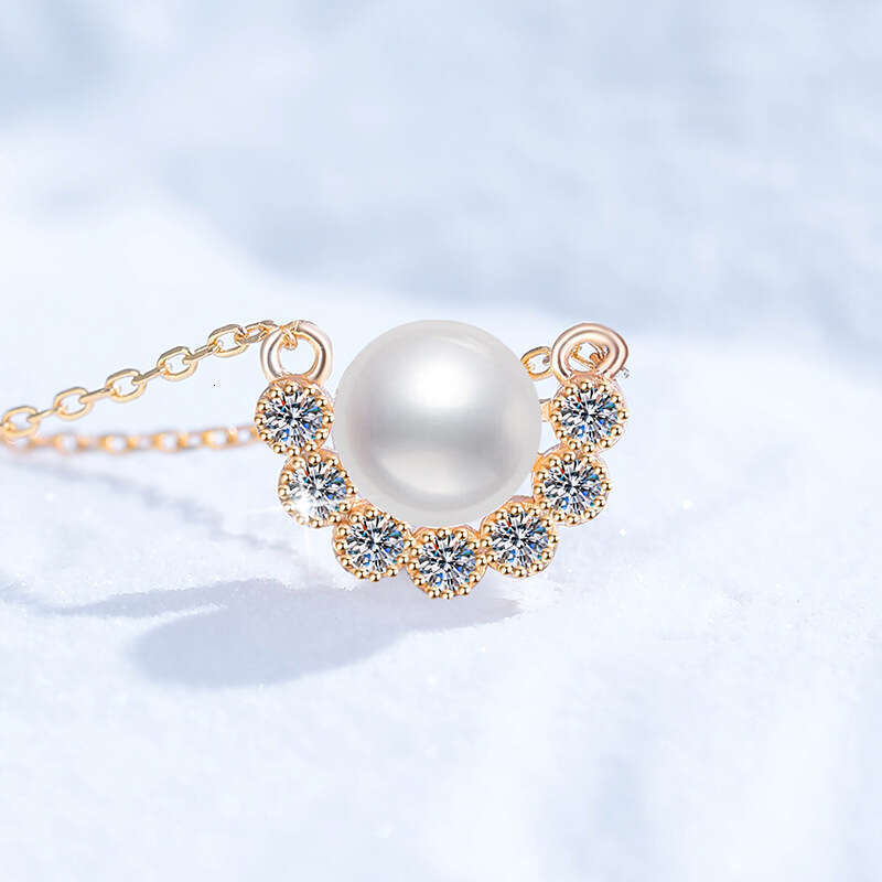 Moissanite Natural Freshwater Pearl Pendant s Sterling Sier Necklace Smile Angel Clavicle Chain e75