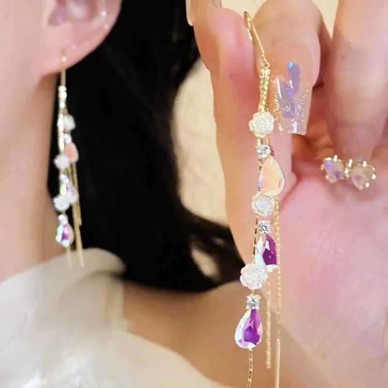 New Blue Heart Shaped Zircon Earrings For Women Light Luxury Long Tassel Ear Wire Dangle Earrings Ladies Wedding Party Jewelry XJ250718