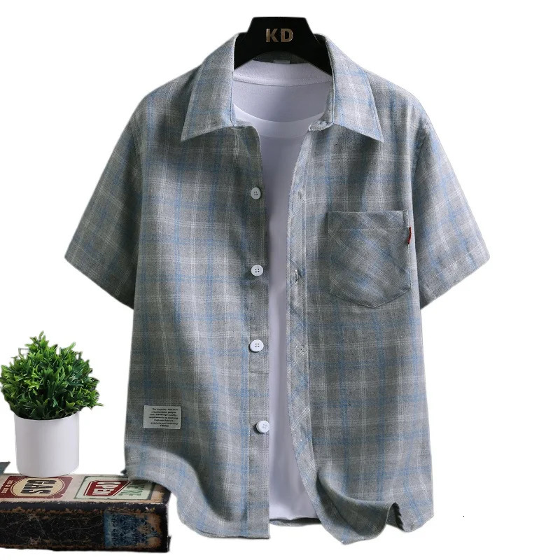 Summer Trend Mens Checkered ShortSleeve Shirt Fashion Collar LooseFit Casual Comfortable Youthful and Energetic Top 250717