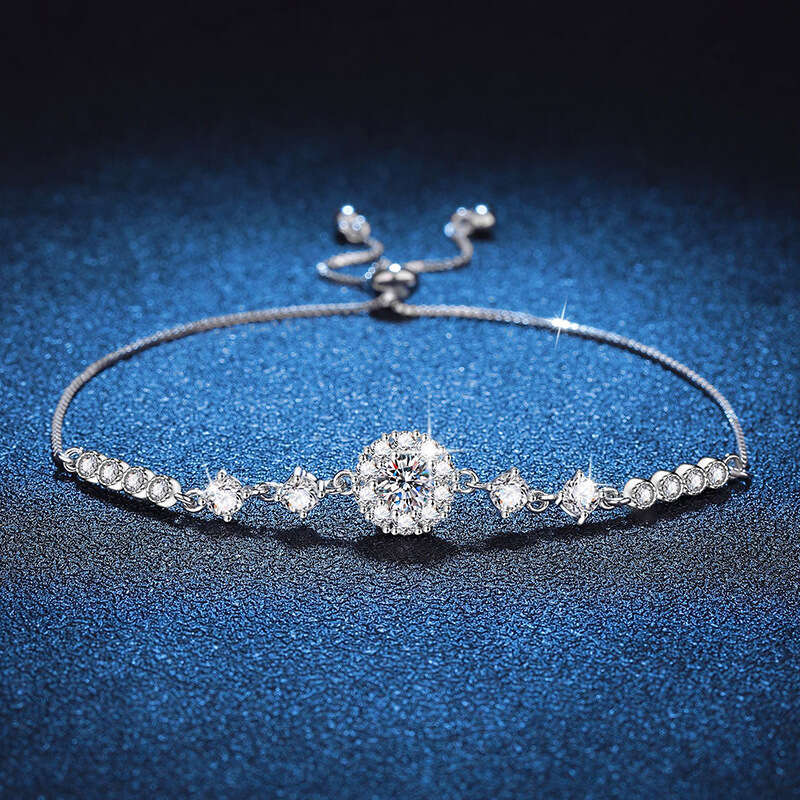 S Pure Sier New Round Bag Korean and Japanese High-end Feel 50 Points Moissanite Bracelet Adjustable 0a2