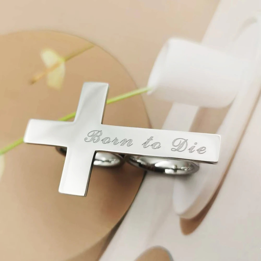 Custom Cross Ring Engraving Name Men Stainless Steel Two Fingers Knuckle Jewelry Women Personalized Gift for Boyfriend 250716
