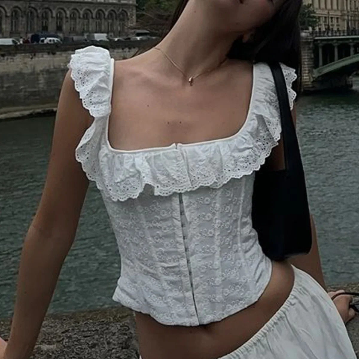 Mingmingxi Summer White Corset Top Sexy Arrivals Crop Women Lace Up Tanks Top 250717