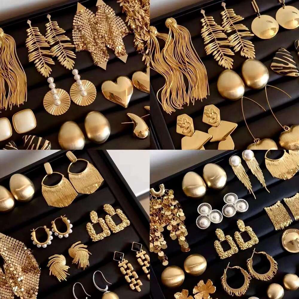 Sier Needle Vintage Round Flower Tassel Metallic Studs Elegant Light Earrings for Women