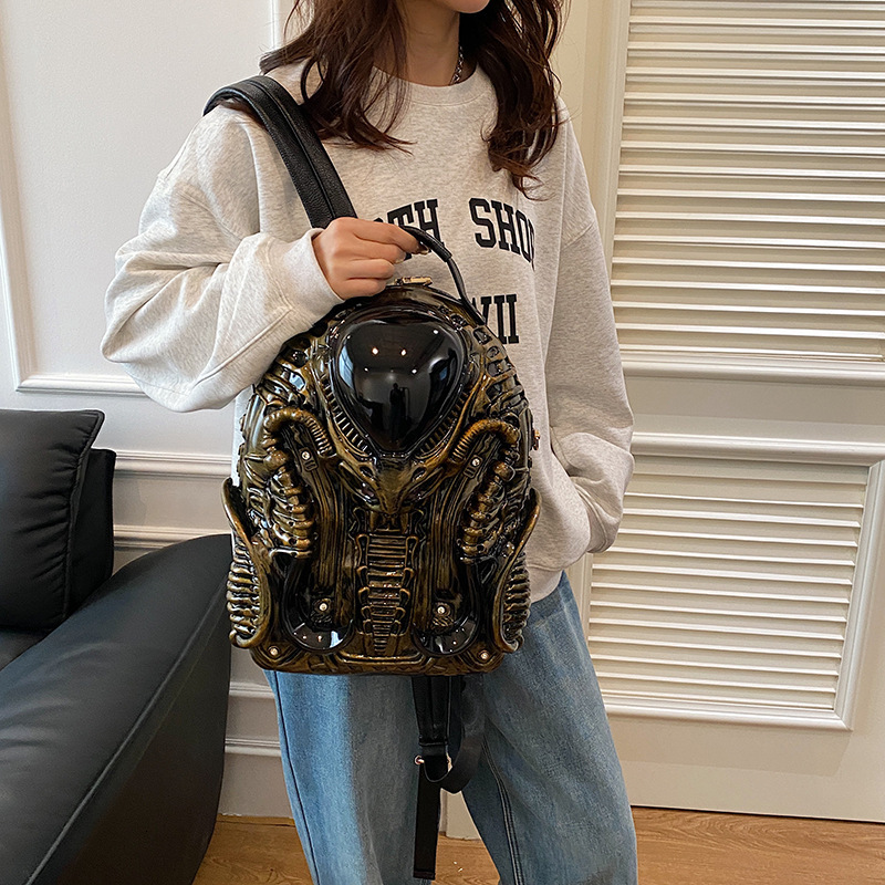 Free Shipping Designer Luxury Fashion Backpack Personalized Iron Warrior Street Punk Style Neutral Backpack Casual Travel Bag Student Backpack