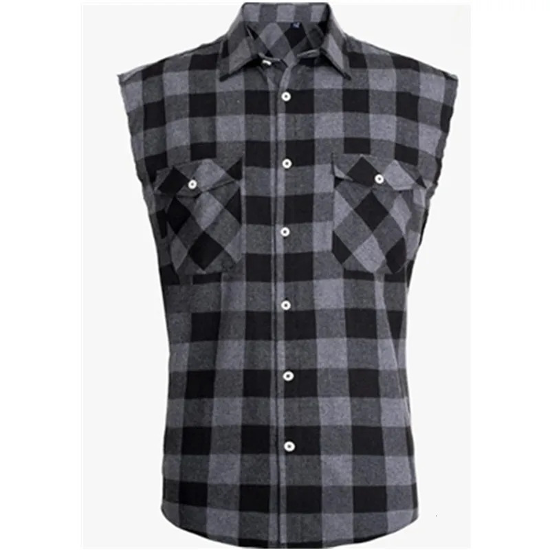 Mens Sleeveless Plaid Front Shirt Beach Cool Tops Baroque Short Sleeve Printed Button Clothing Casual Fashion Blouse 250717