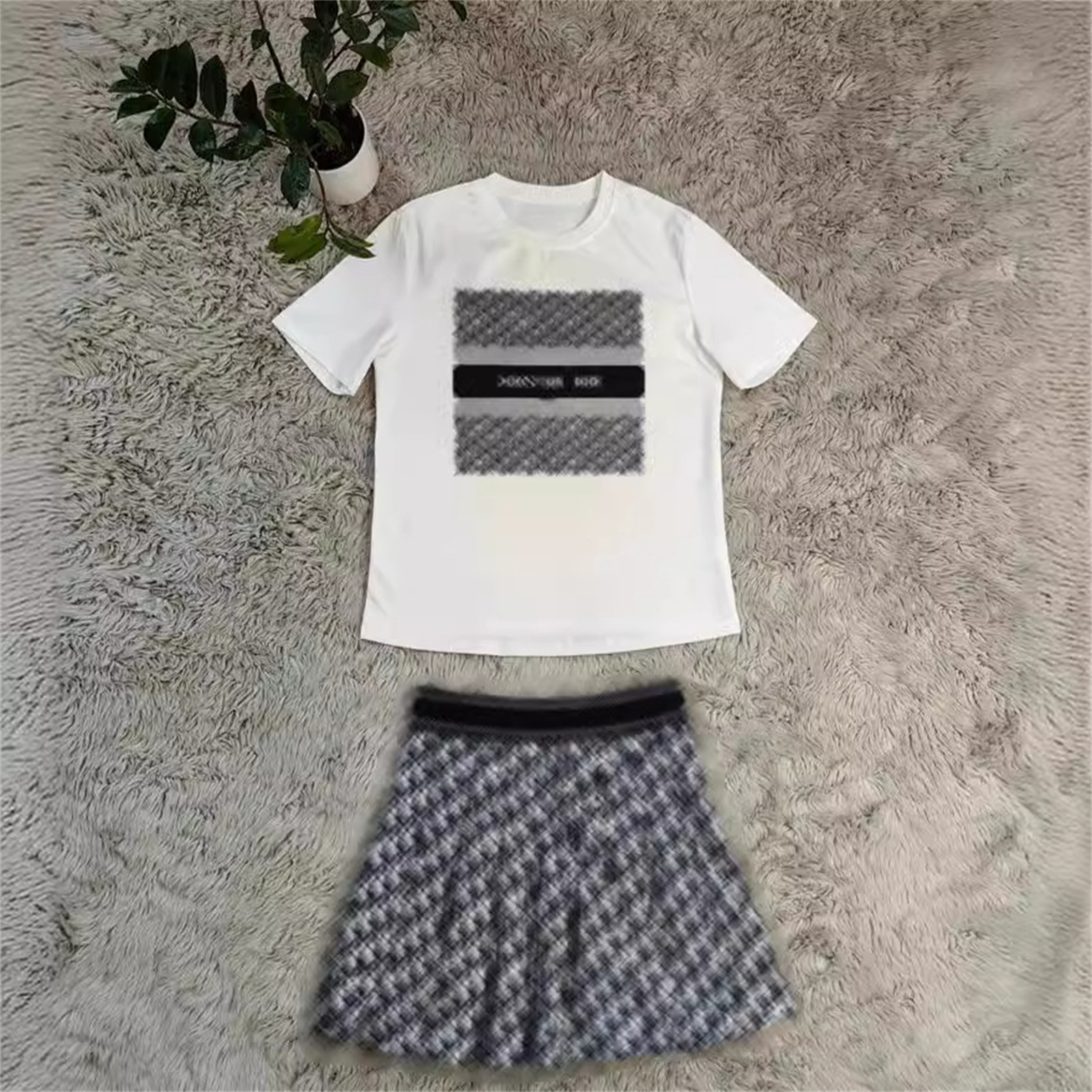 Women Cotton shirt and skirts suit designer two-piece Dress women tshirt set Women T-shirt Fashion logo overskits set vacation letter jacquard 2pcs Clothing