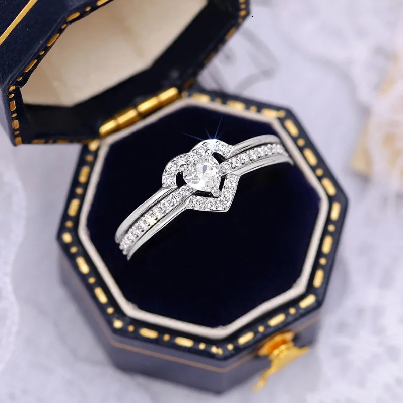 925 Sterling Silver Romantic Wedding Band Ring Female Love Jewelry Brilliant Heart Zirconia Finger Accessories Engagement Ring 250715