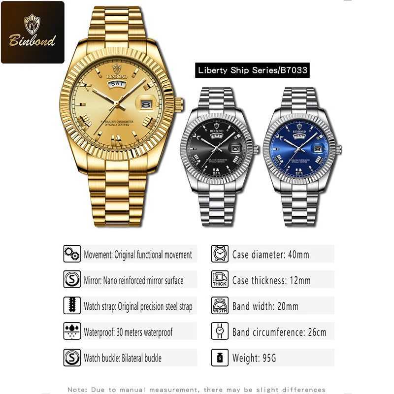 BINBOND Luxury Sport Wrist Watch For Man Waterproof Luminous Date Men Watch Quartz Stainless Steel Mens Watches Male Reloj W250718