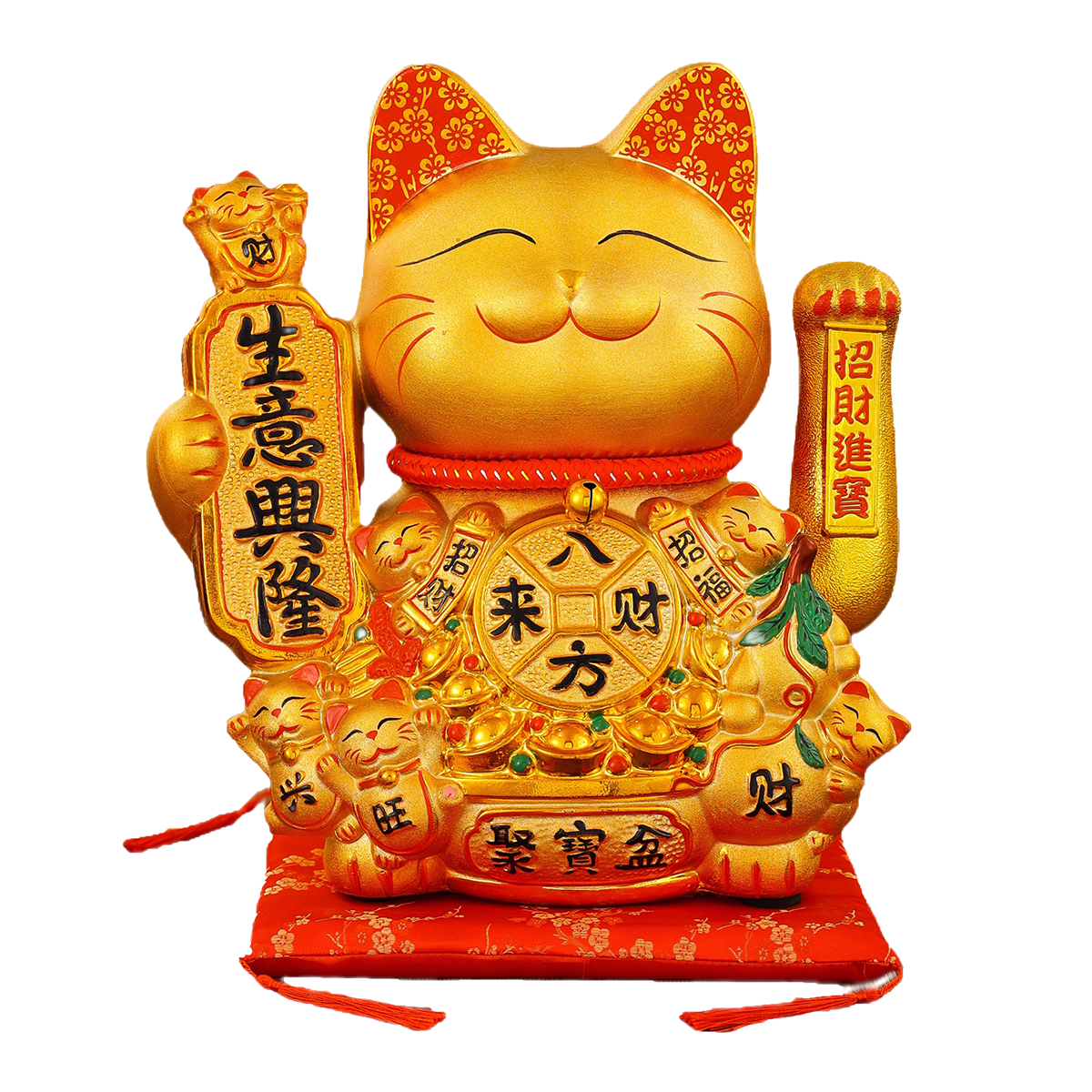 Wealthy Feline Sculpture: Robust Porcelain Kitty Figure w/ Automated Movement Ideal Housewarming Present Wealth-Symbolic Design for Home Decor