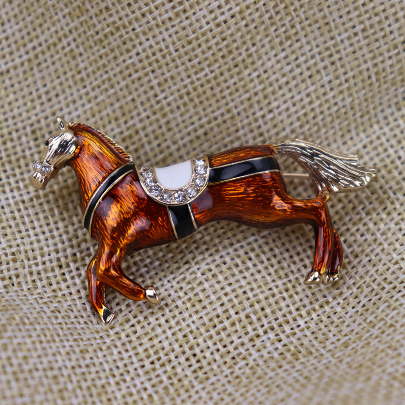 Palace Style Enamel Oil Drop Inlaid Dia Galloping Horse Brooch ddmythur