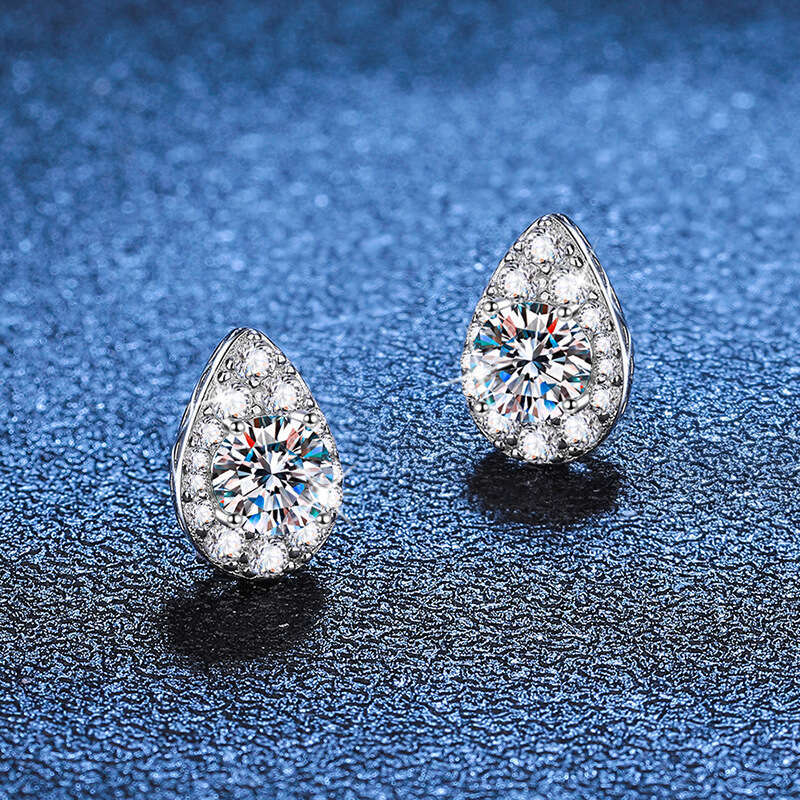 S Pure Sier for Women, Light Korean Style, Water Drop Shape Earrings, D Color 1 Carat Moissanite Earrings acb