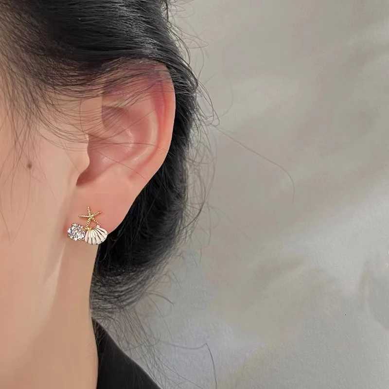 Fashion Asymmetric Ocean Style Earrings Stud For Women Starfish Shell Earring Ear Ring Imitation Pearl Zircon Jewelry Gift XJ250718