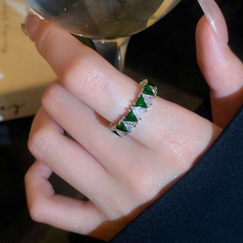 Zircon Triangle Geometric Open Korean Light Luxury Niche Design Index Finger Ring Personality Fashion Jewelry for Women