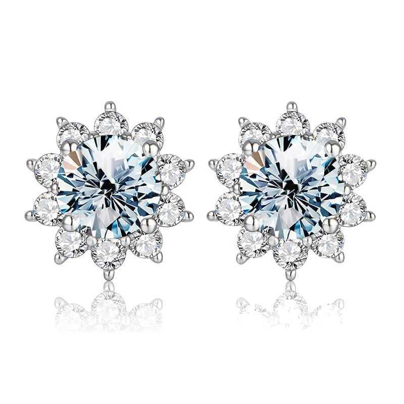 Diamondworld Sparkling 0.5CT Moissanite Diamond Halo Sun Flower Stud Earrings for Women 925 Sterling Silver Party Fine Jewelry XJ250718