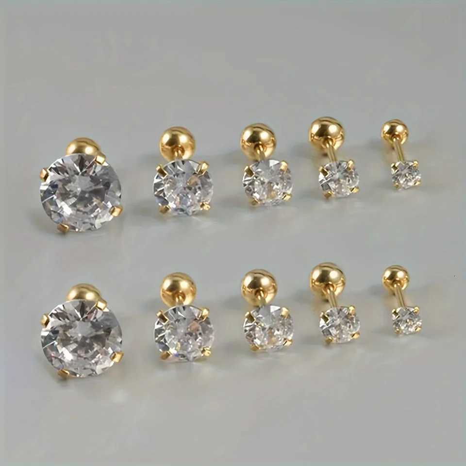 1 Pair Set Stainless Steel Round Ball Gold Silver Cubic Zirconia Ball Screw Back Stud Earrings Set for Men Women XJ250718