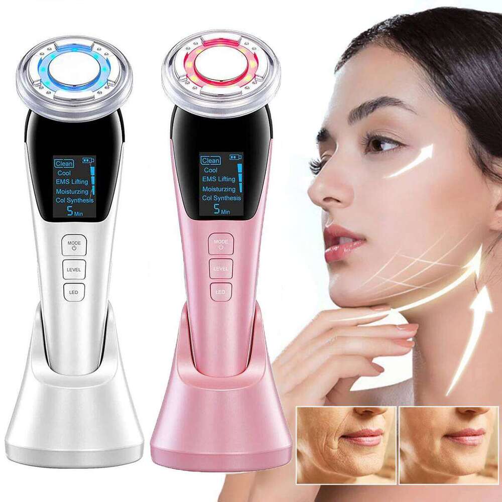 7 in 1 Facial Beauty Device Hot and Cold Photon Introduction Instrument EMS Micro Current Face Massager Home Cleansing Lifting