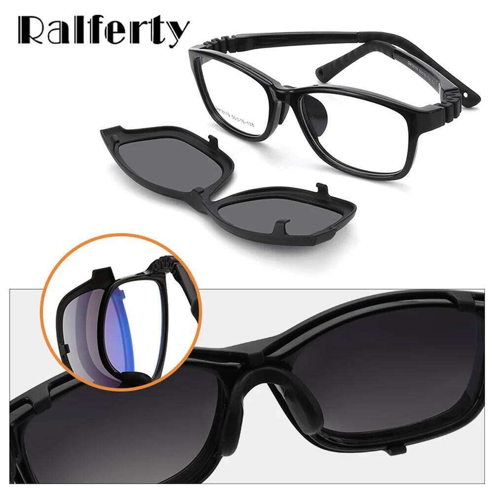 Ralferty 2 In 1 Kids Sunglasses Polarized Clips On Child 0 Diopter Prescription Optic Myopia Eyewear Frame Glasses Chain