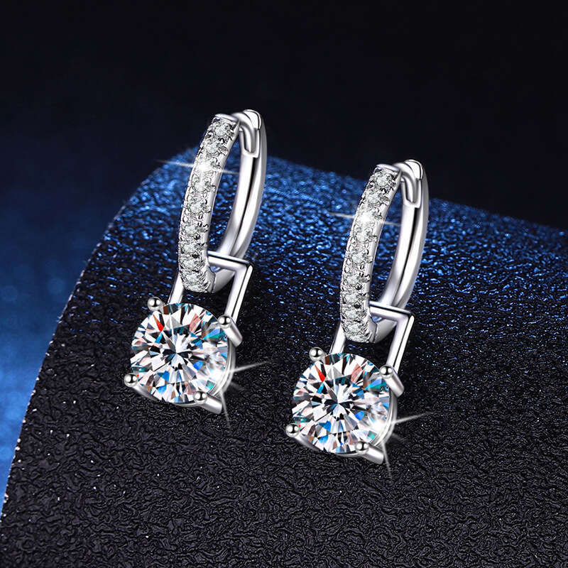 S Pure Sier Earrings and Ear Studs, Two-Way Wear, 2 Carat D Color Stud Earrings, Moissanite 592