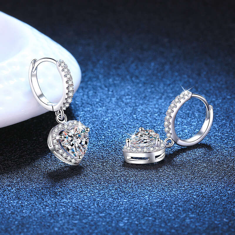 for Women, Sterling Sier Classic Heart-Shaped Earrings, One Carat Moissanite Earrings 326