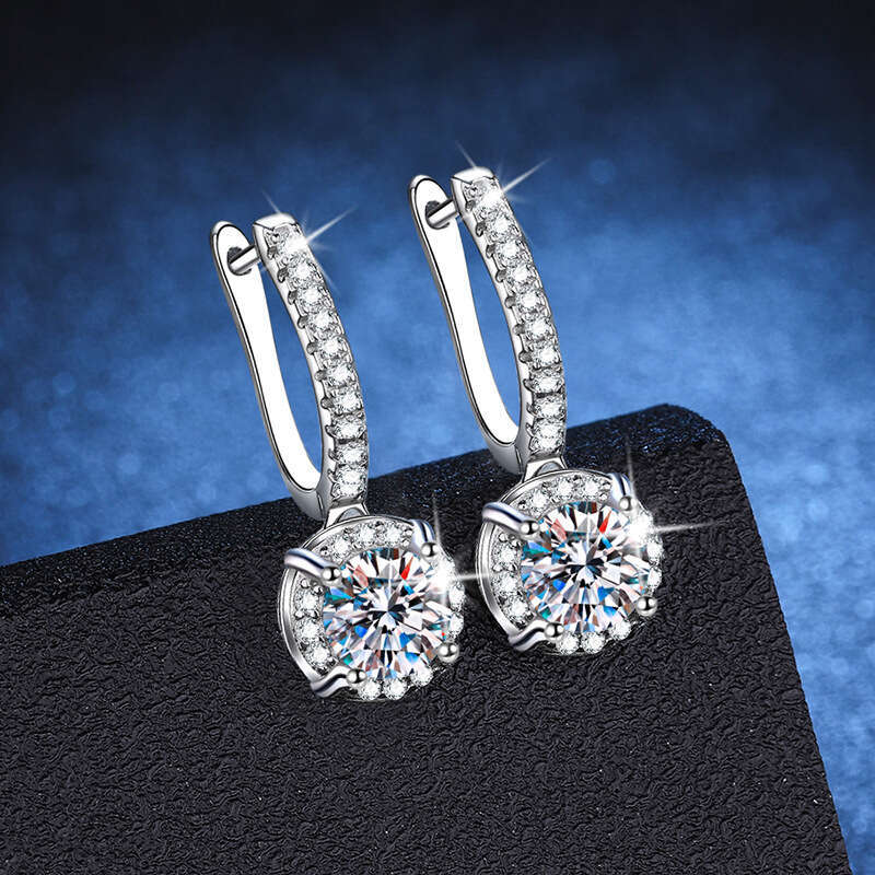 Sterling Sier Studs High-End Jewelry One Carat D Color Moissanite Earrings be8