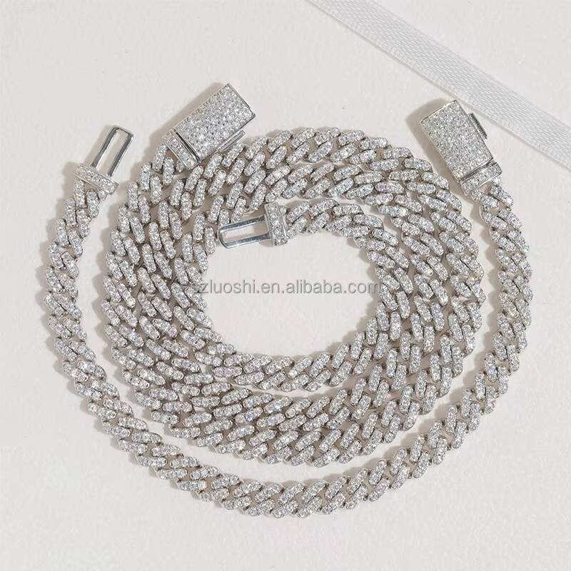 Miami Hip Hop 925 Sterling Silver 10mm VVS Moissanite Diamond Cuban Link Chain Bracelet Iced Out Mossanite Jewelry for Men Women