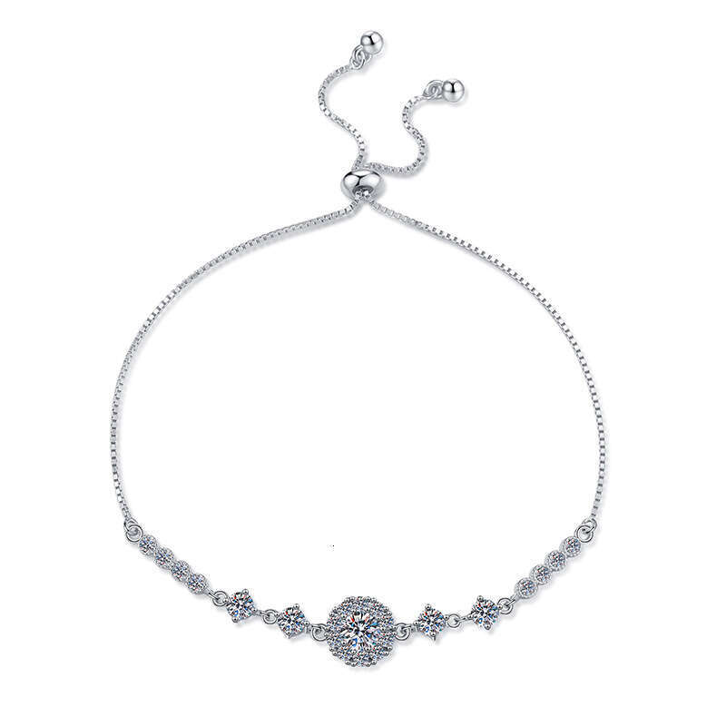 S Pure Sier New Round Bag Korean and Japanese High-end Feel 50 Points Moissanite Bracelet Adjustable 0a2