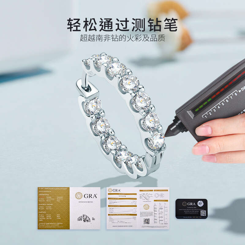 TikTok Same Style Moissanite Hoop for Women Internet Celebrity Design Sense Niche Pure Sier Earrings