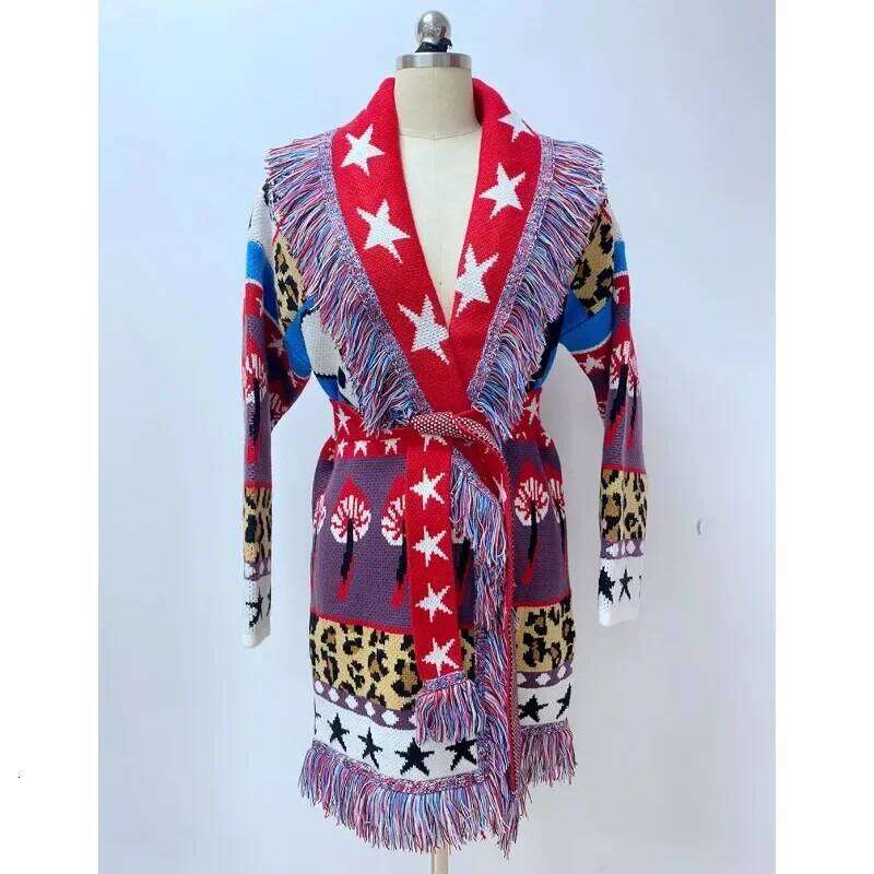 Designer Clothing Spring Autumn Winter Chic Women's High Quality Embroidered Floral Cardigans Elegant Vintage Leopard Knitted Coat Tops Fashion