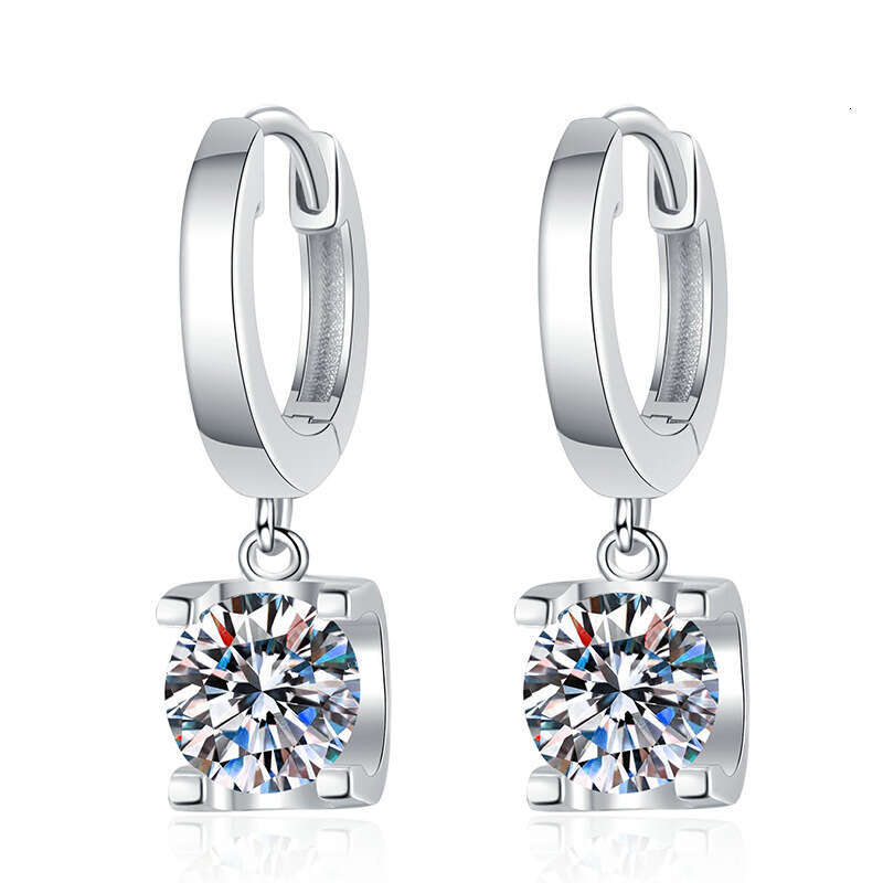 S Pure Sier Stud Simple Versatile Bull Head Ear Buckle Moissanite Earrings 123