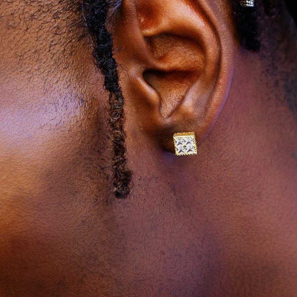 Hip Hop Square Rhinestone Stud Earrings For Men Women Geometric Luxury Shiny Micropav Zircon Faux Color Stone Ear Studs Jewelry XJ250718