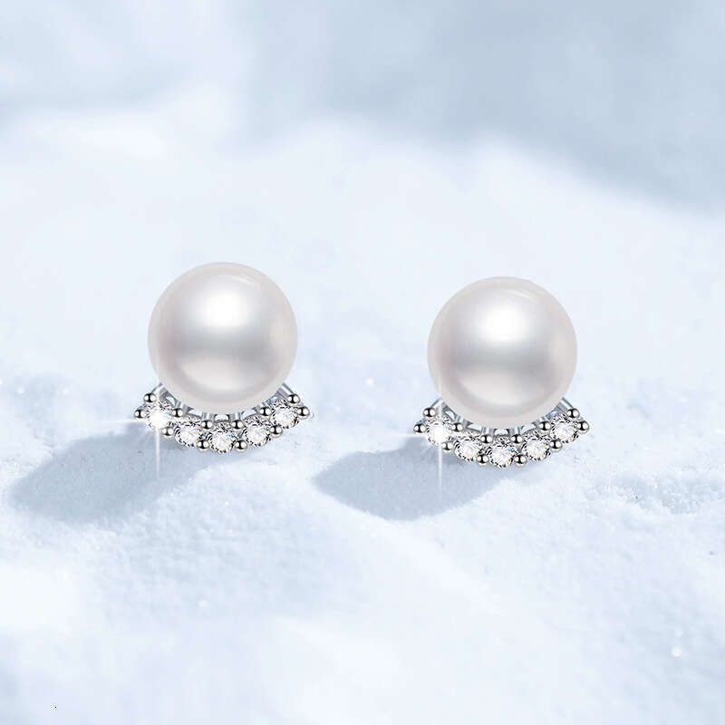 S Pure Sier Earrings 15mm Freshwater Pearl Simple Korean Style D Color Moissanite Studs 290