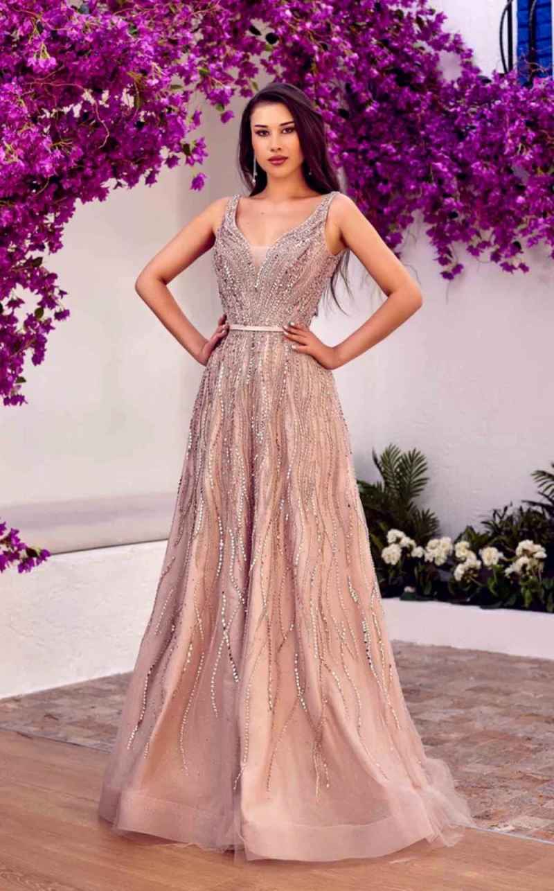 Sparkly A Line Customized Evening Dresses V Neck Sequins Crystal Beading Prom Gowns Party Birthday Special Occasion Wear