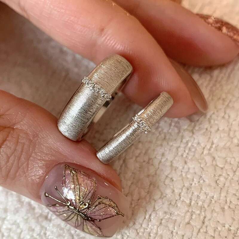 Vintage Brushed Zircon Open Ring for Women, Minimalist Stackable Ring, Niche High-End Luxury Couple Rings, Multiple Styles