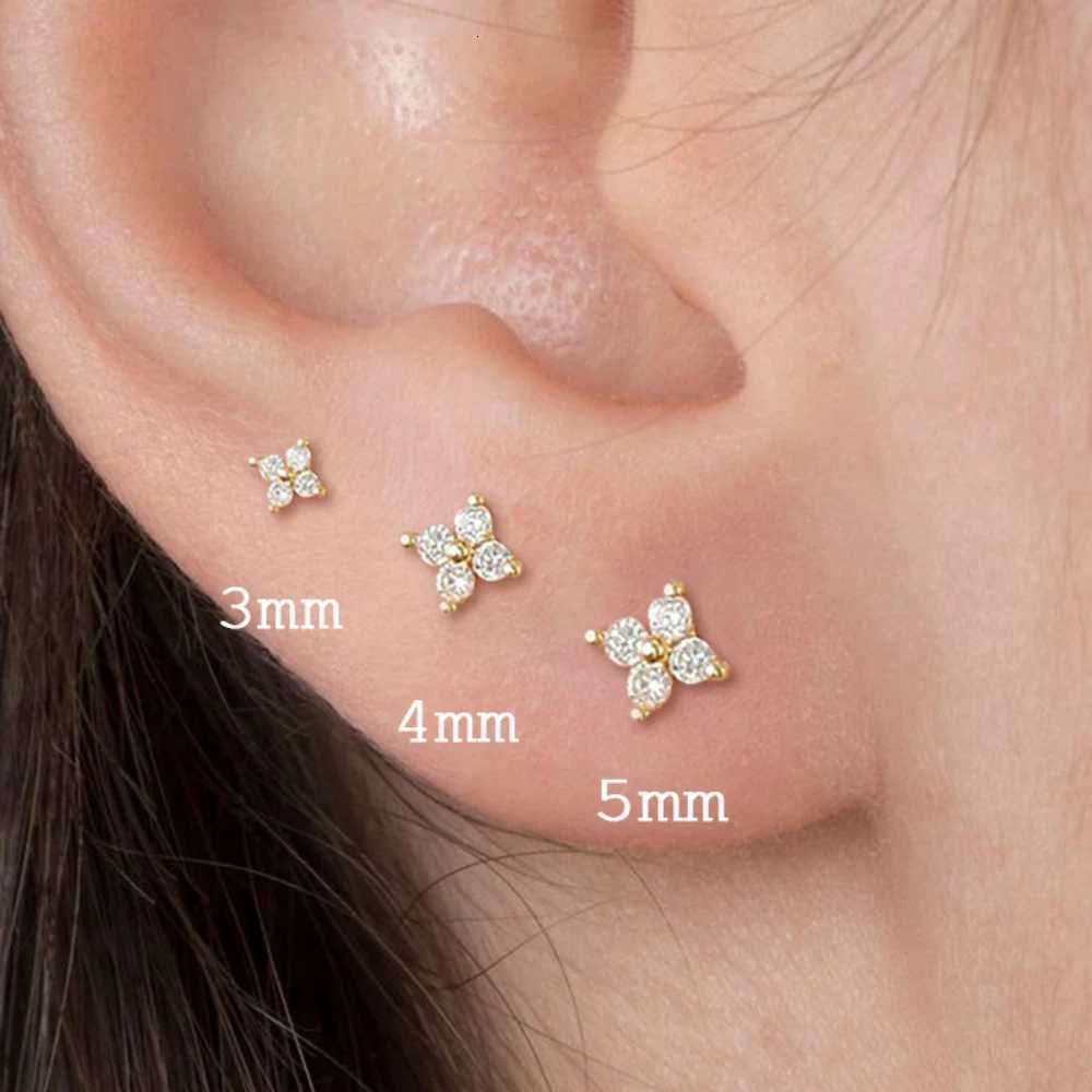 100% Authentic Stainless Steel Butterfly Stud Earrings for Women Cartilage Ear Ring Cute Zircon Gold Color Clover Jewelry Gift XJ250718