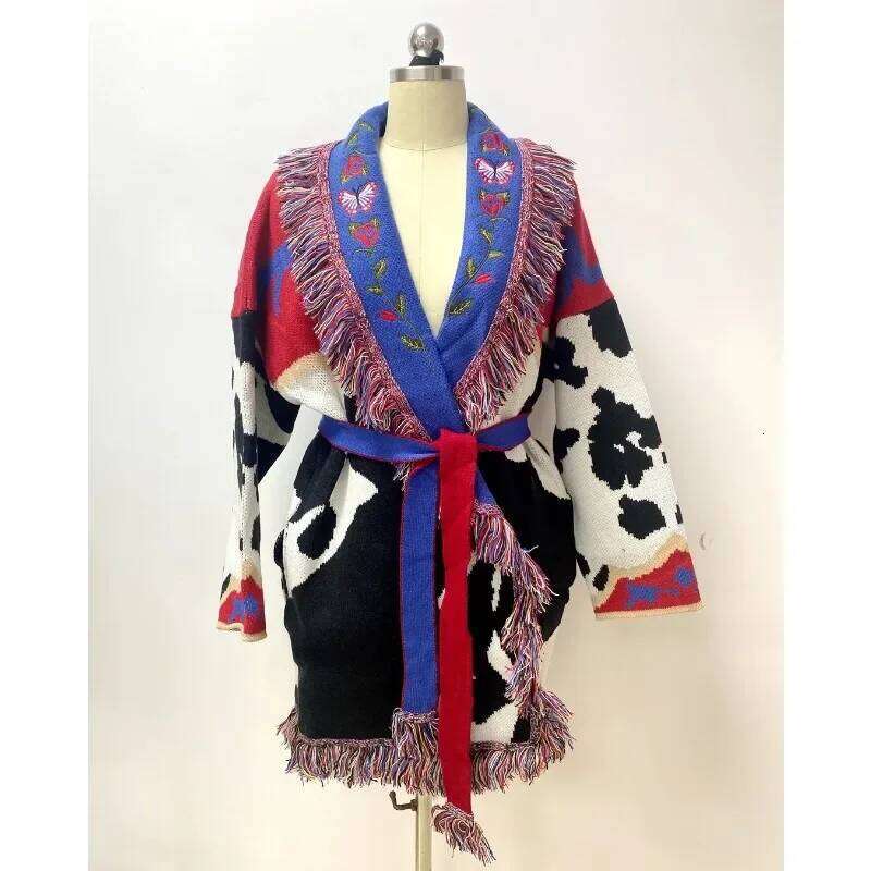 Designer Clothing Spring Autumn Winter Chic Women's High Quality Embroidered Floral Cardigans Elegant Vintage Leopard Knitted Coat Tops Fashion