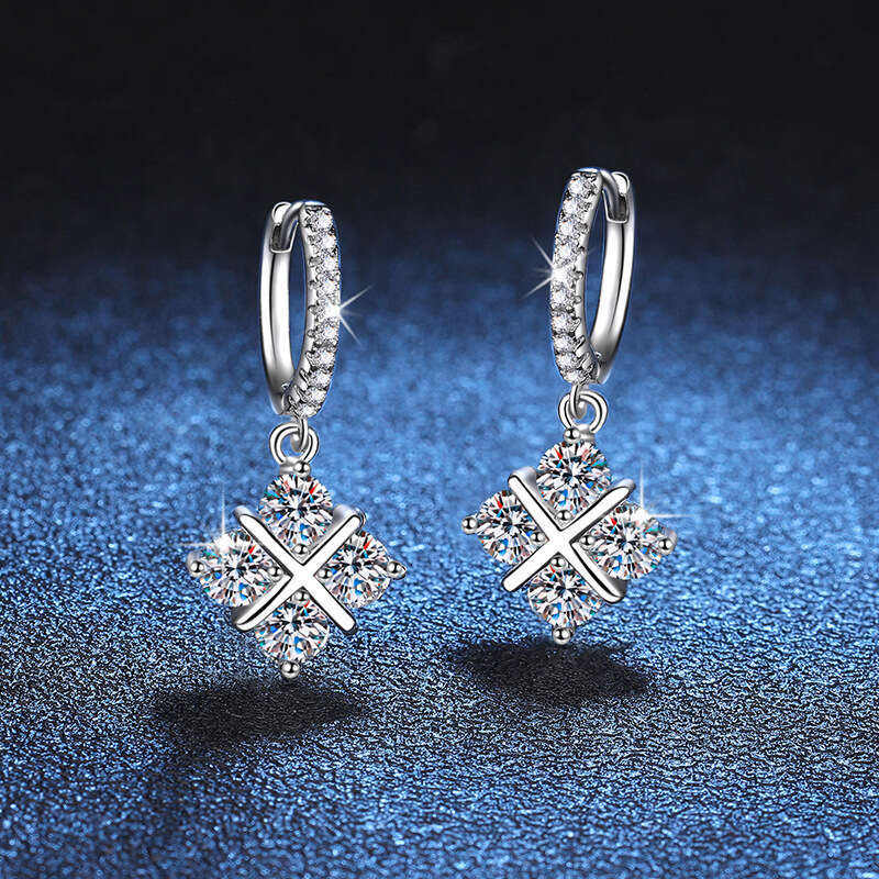 S Pure Sier for Women Dreamcatcher Elegant Classic Cross Stud Moissanite Earrings ce0
