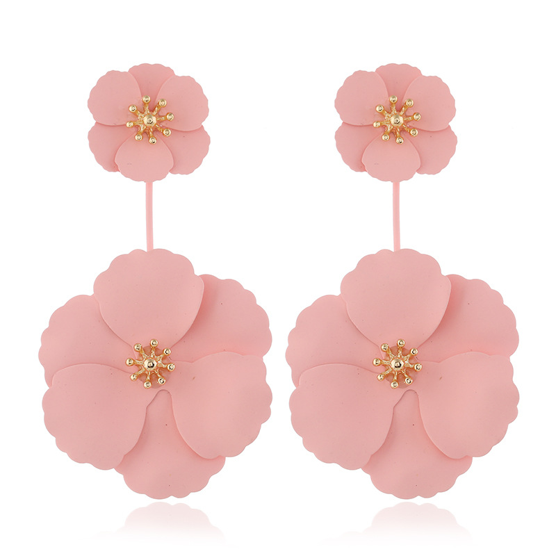 Rose Baked Lacquer Double Layer Flower Earrings for Women Fashion Ear Jewelry Accessories Hot Sale Party Gift 2025 New Style two ways stud