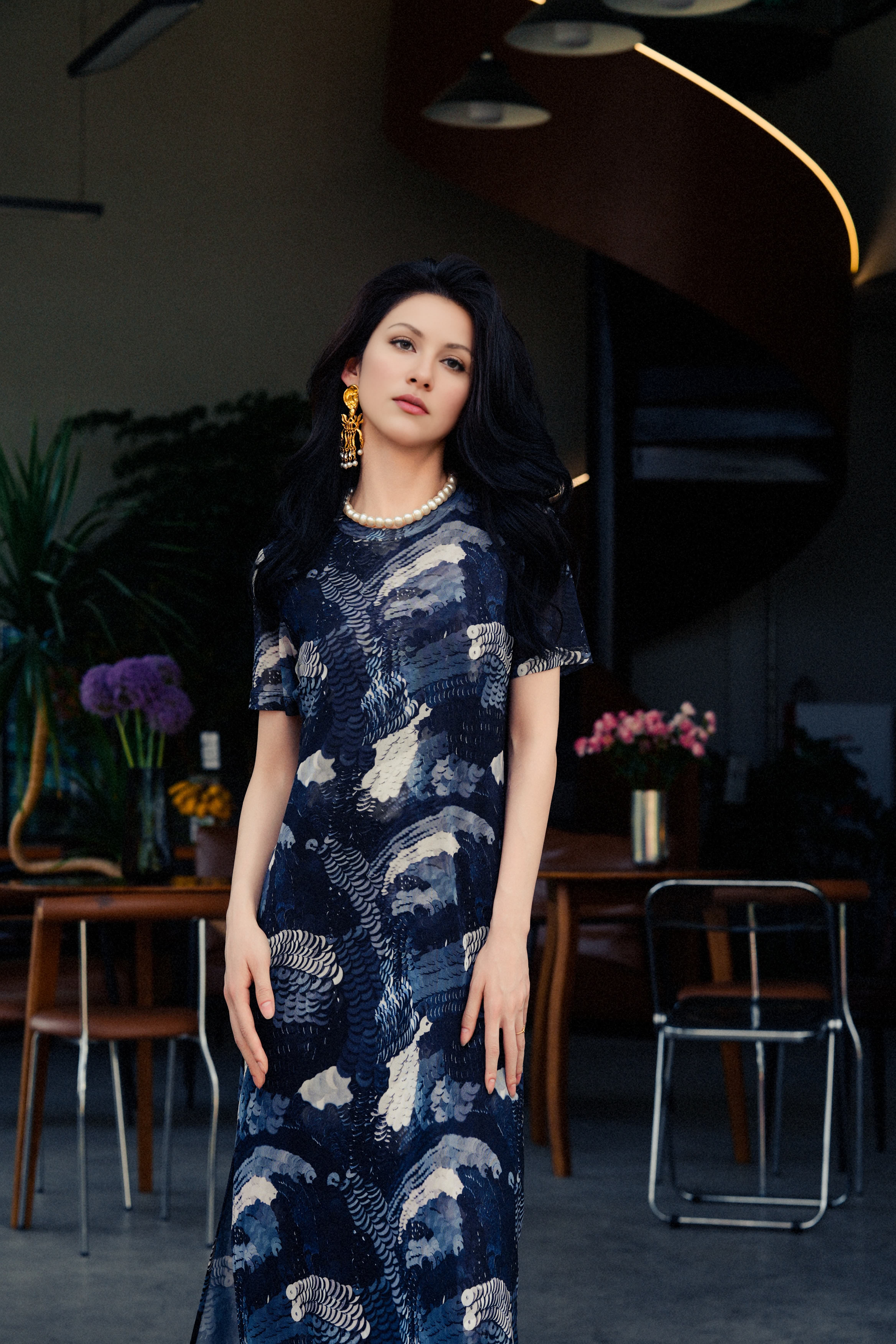 HZHJ new original design black peacock dress short sleeved light luxury aristocratic show