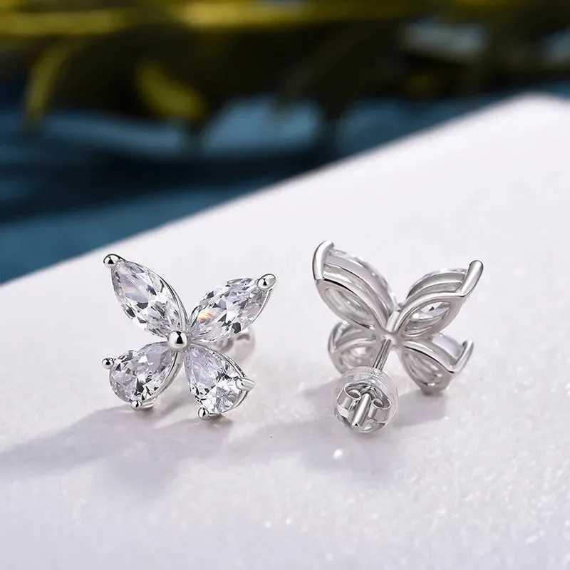 925 Sterling Silver Crystal Butterfly Shaped Stud Earrings for Women Dainty Female Ear Accessories for Party Wedding Bridal Jewelry XJ250718