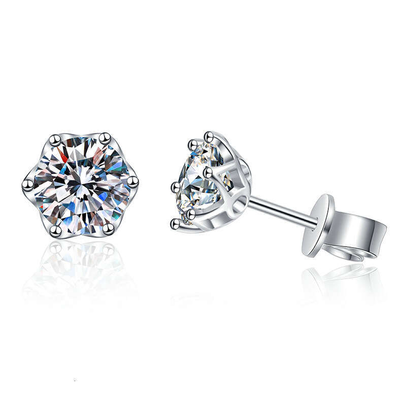 S Pure Sier Six-Prong Rose Petal Single Dia Moissanite Earrings for Women 9ea