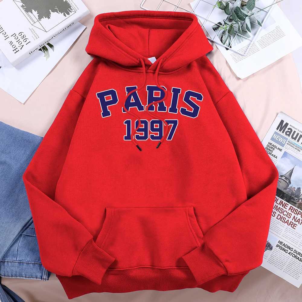 Paris 1997 Street City Letter Print Hoodies Women Warm Fleece Daily Pullovers Fashion Casual Hooded Basic All Match Sweatshirt Z250719