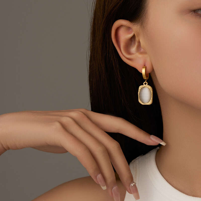 Hot Selling Natural Stone Diy Light High Sense Eye Earrings Niche Ins Style Jewelry