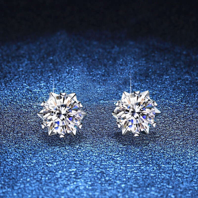 S Sier Snowflake for Women, One Carat Moissanite Hexagram Simple Elegant Earrings 1c2