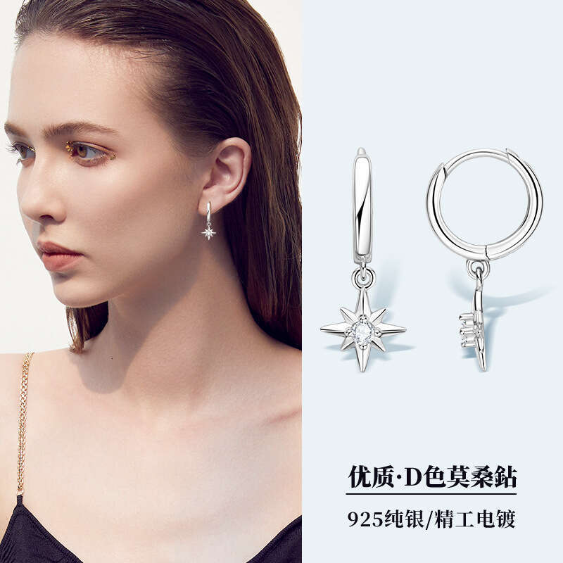 TikTok Iuencer Live Fashion Hexagram Pure Sier Gold Plated Starry Sky Earrings Versatile High-end Feel